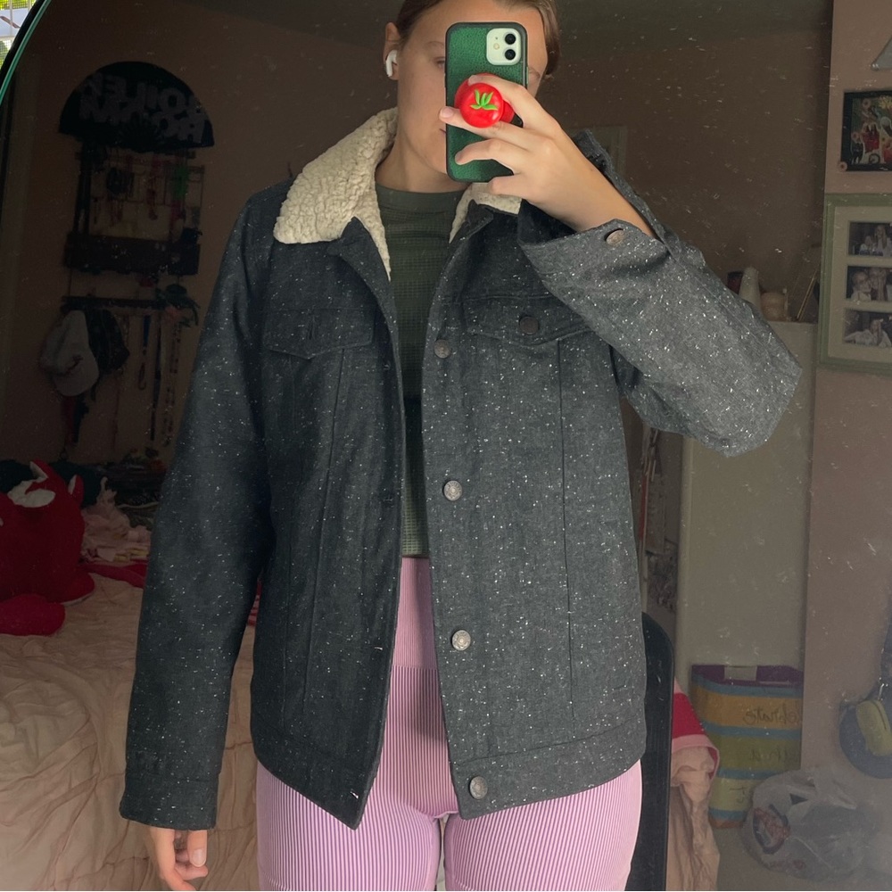 Hollister Navy Heather Jacket with Sherpa Lining